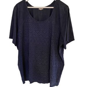 Eyeshadow short sleeve 3XL navy blue front cut out design see through